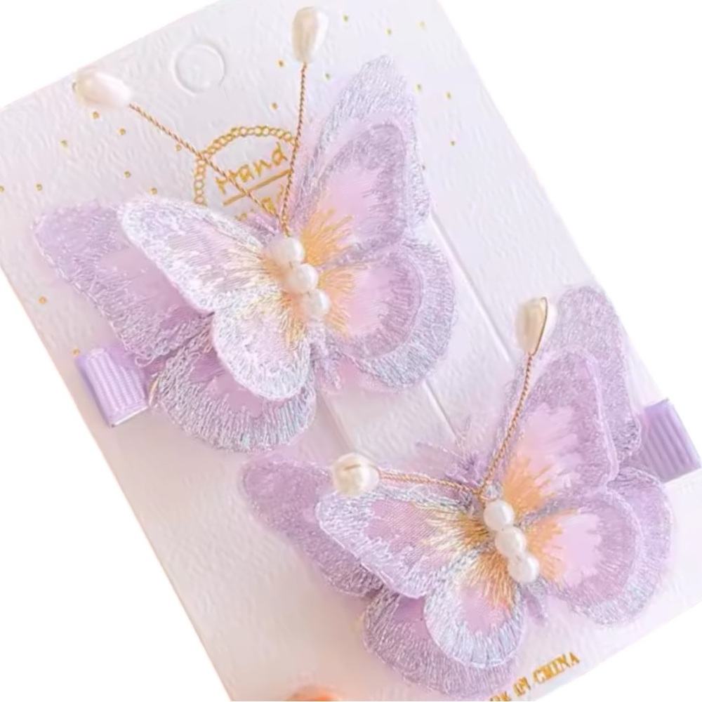 SETS for 2 PCs Butterfly Embroidered Hair Clips for girls Toddler Purple Hairpin
